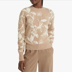 Nordstrom Signature Floral Jacquard Cashmere Sweater Tan Dark Heather Botanical